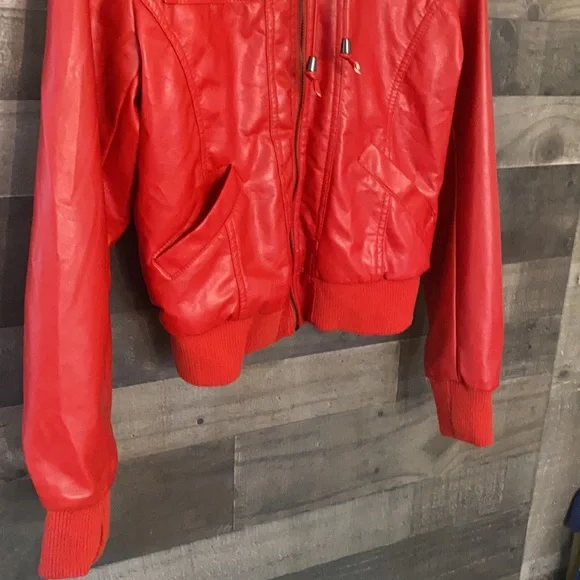 Fun Red BB Winter Jacket with Gray Sweatshirt Hood - Picture 3 of 8